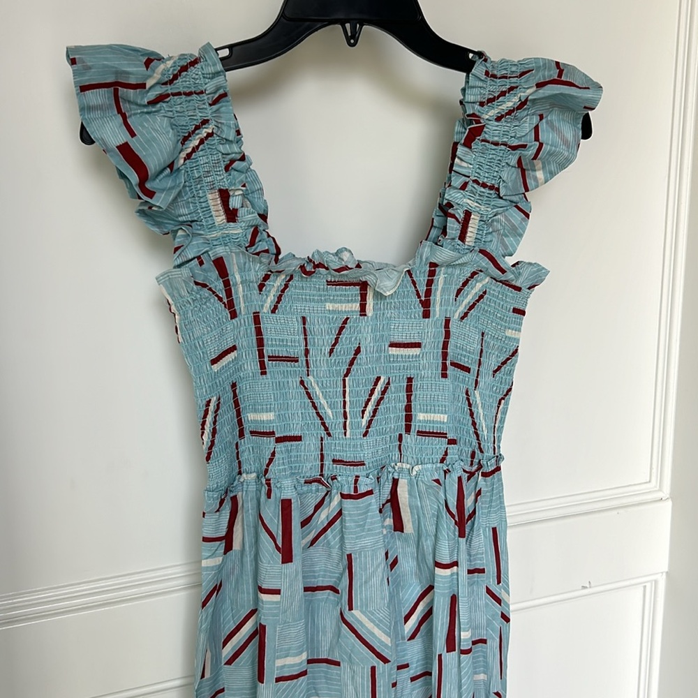 Tuckernuck Flutter Smocked Ruffle Maxi Dress Blue Red Color womens Size Medium - Picture 3 of 13